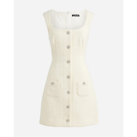 J.Crew Sophia sleeveless mini in natural tweed jewel button dress (size 8) - Picture 3 of 7